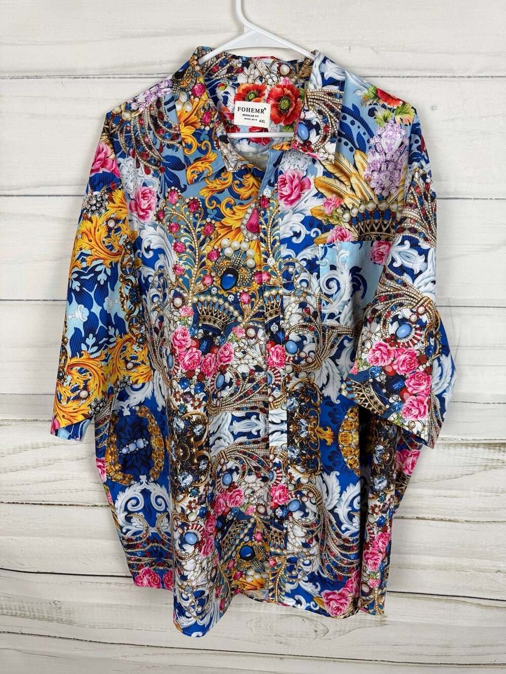 FOHEMR Regular Fit Short Sleeve Button Down Shirt 4XL